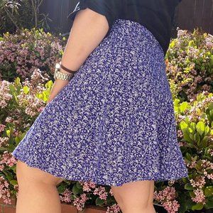 White And Royal Blue Patterned Mini Skirt